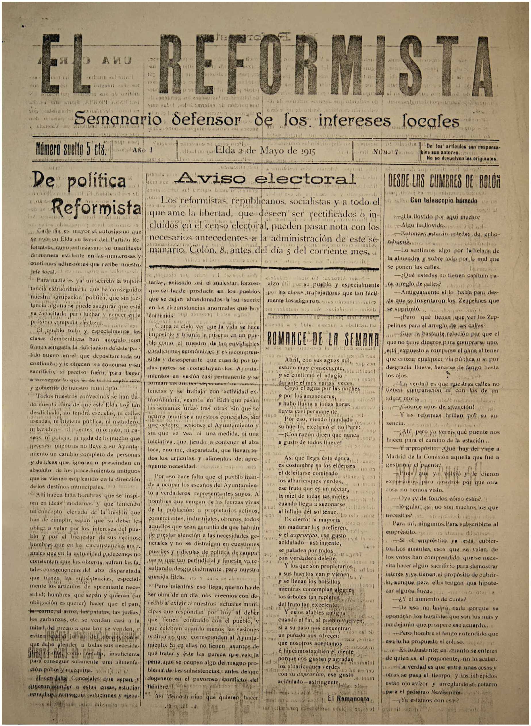 EL REFORMISTA Nº 7 AÑO 1915