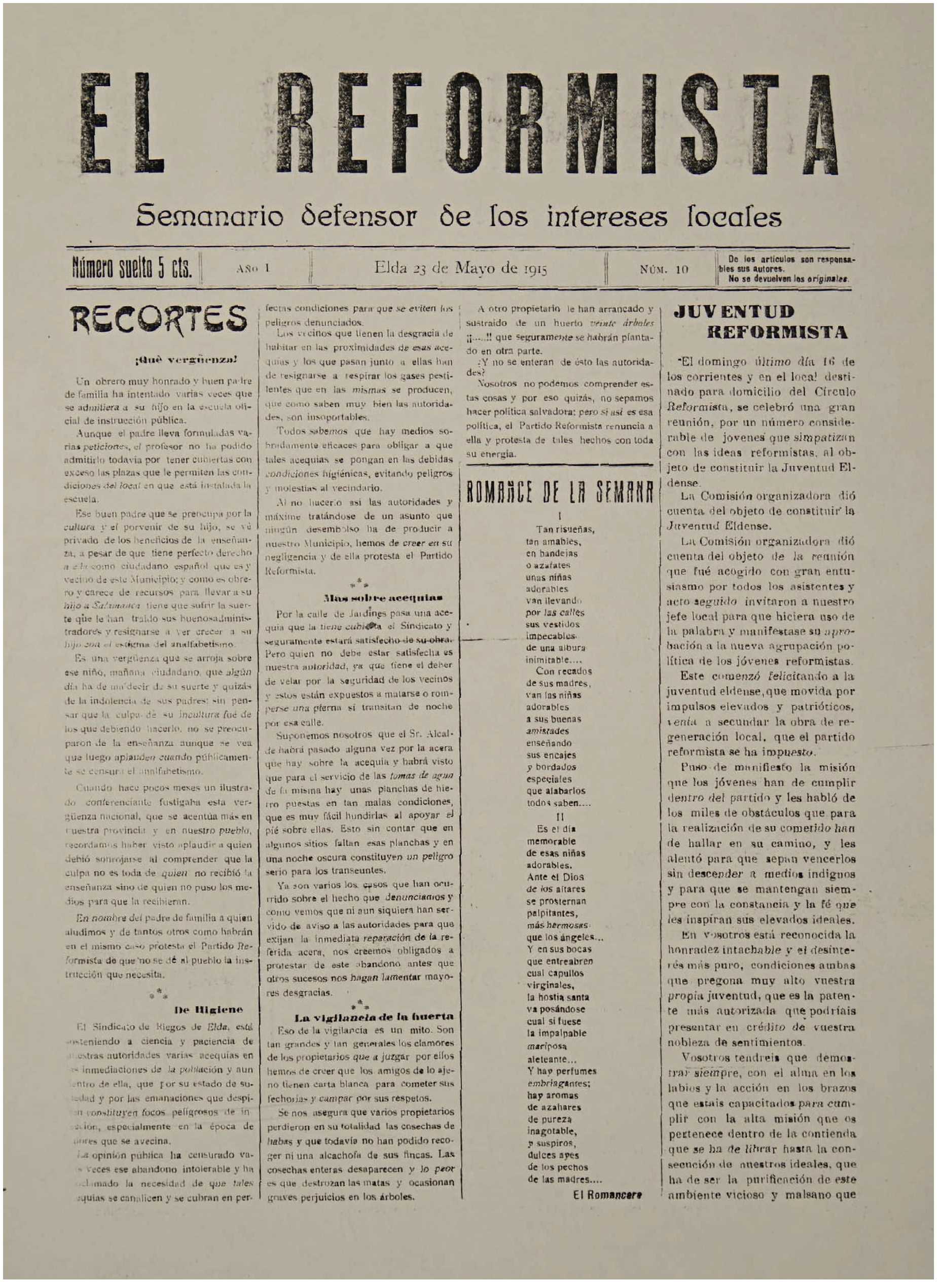 EL REFORMISTA Nº 10 AÑO 1915