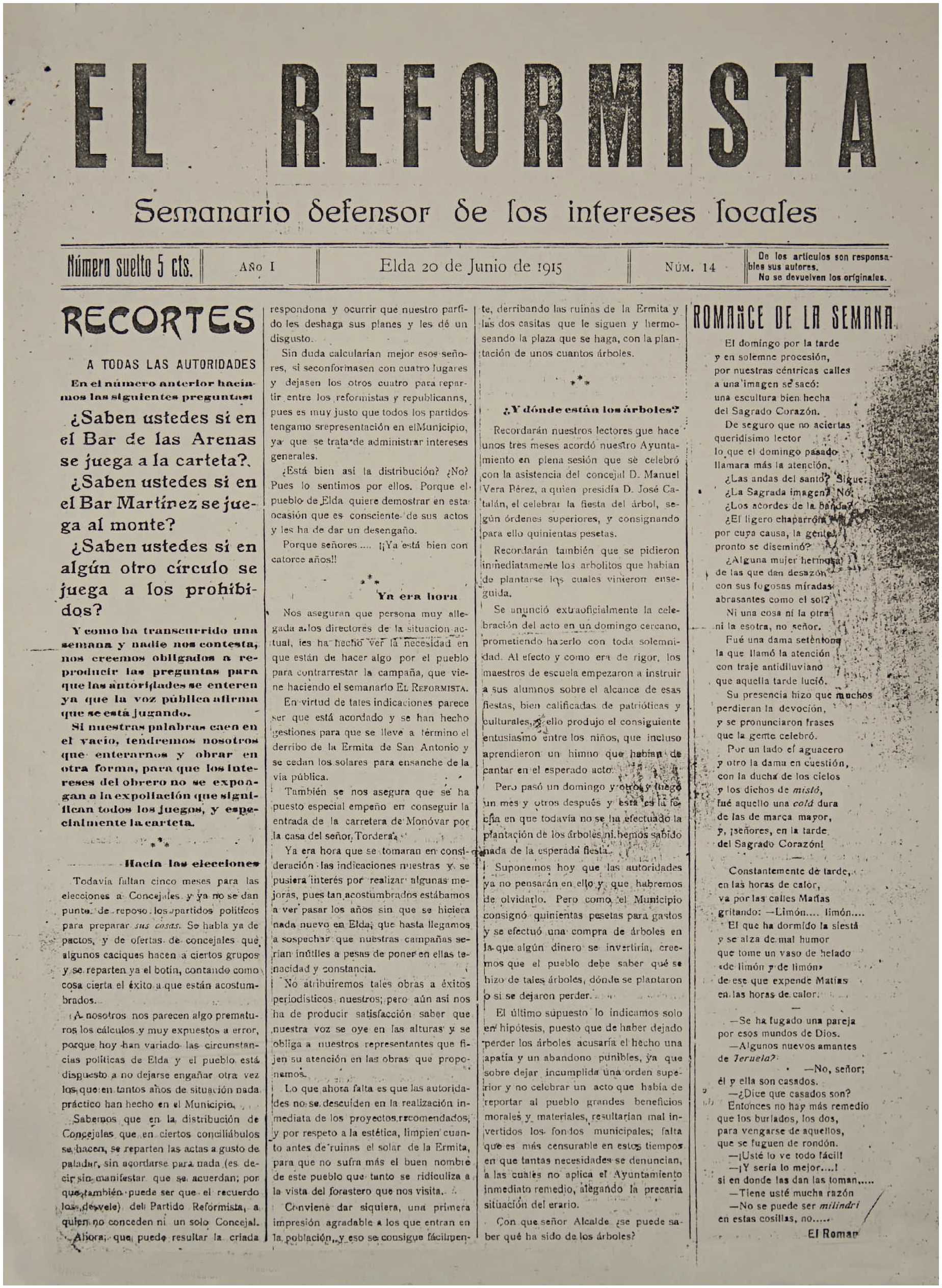 EL REFORMISTA Nº 14 AÑO 1915