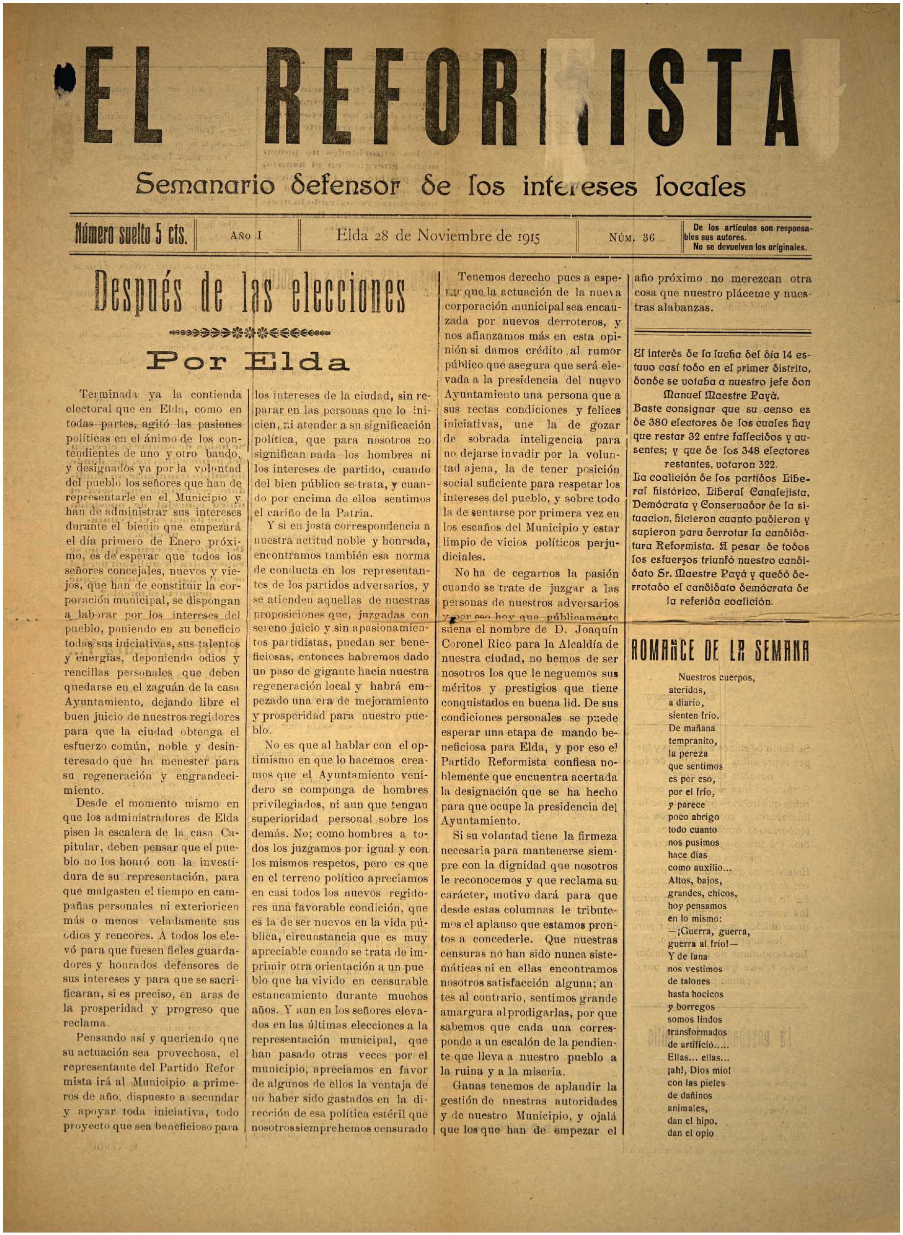 EL REFORMISTA Nº 36 AÑO 1915