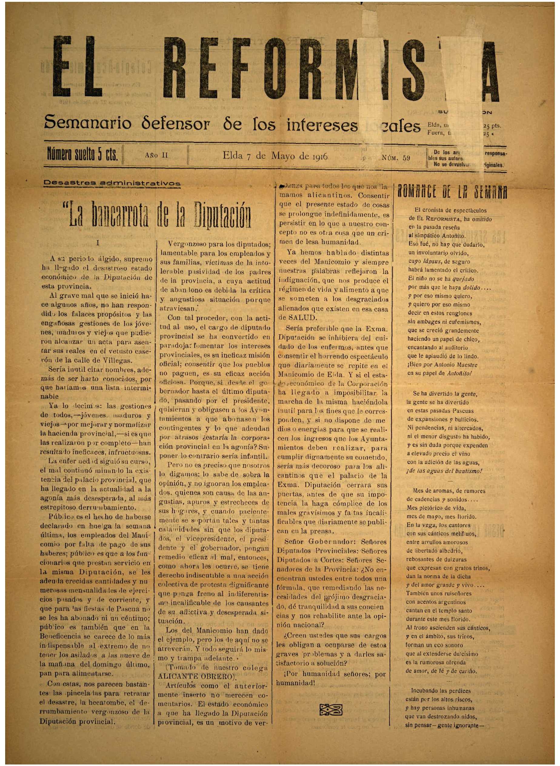 EL REFORMISTA Nº 59 AÑO 1916